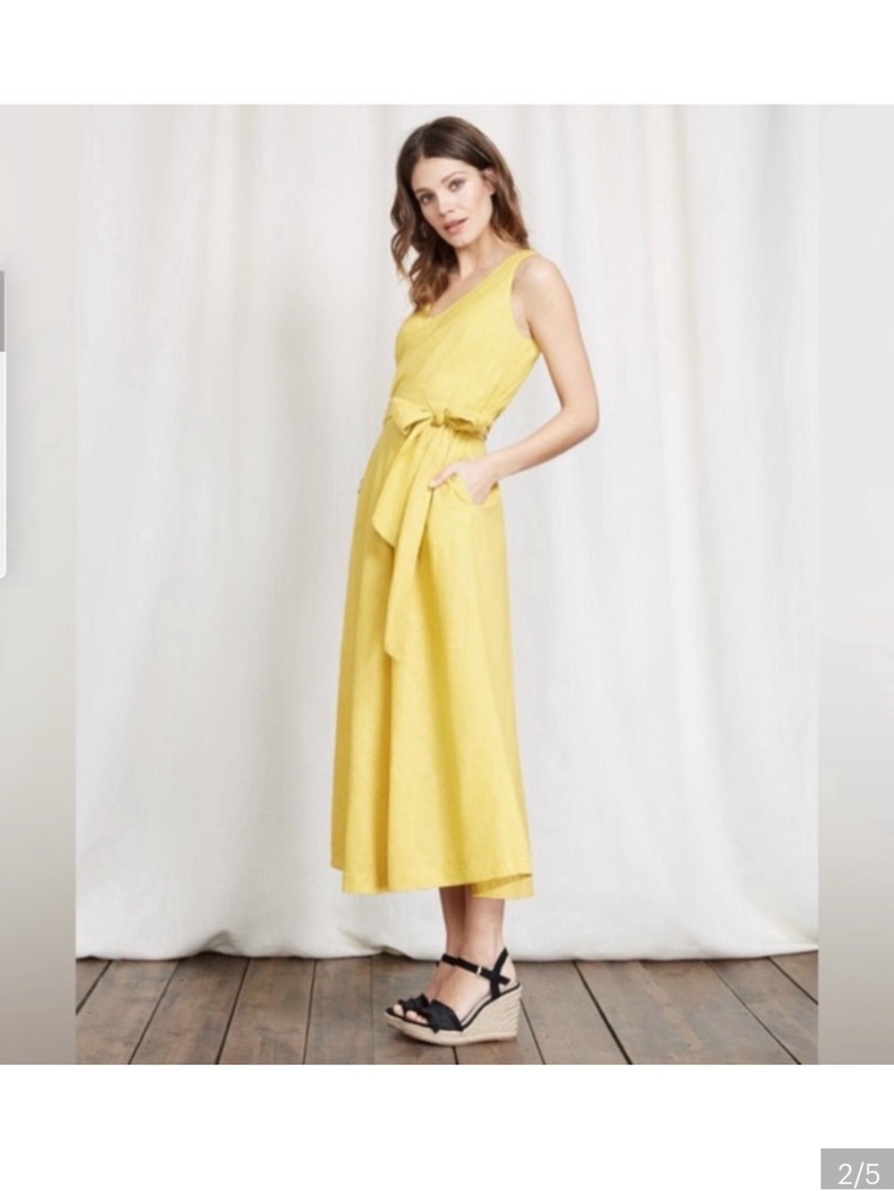 Boden Sunny Yellow Sleeveless Tie-Waist Midi Dress
